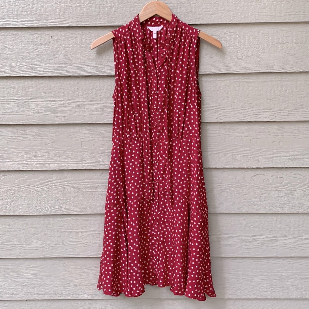 Rebecca Taylor Blurry Heart Print Silk Button Down Dress Neck Tie